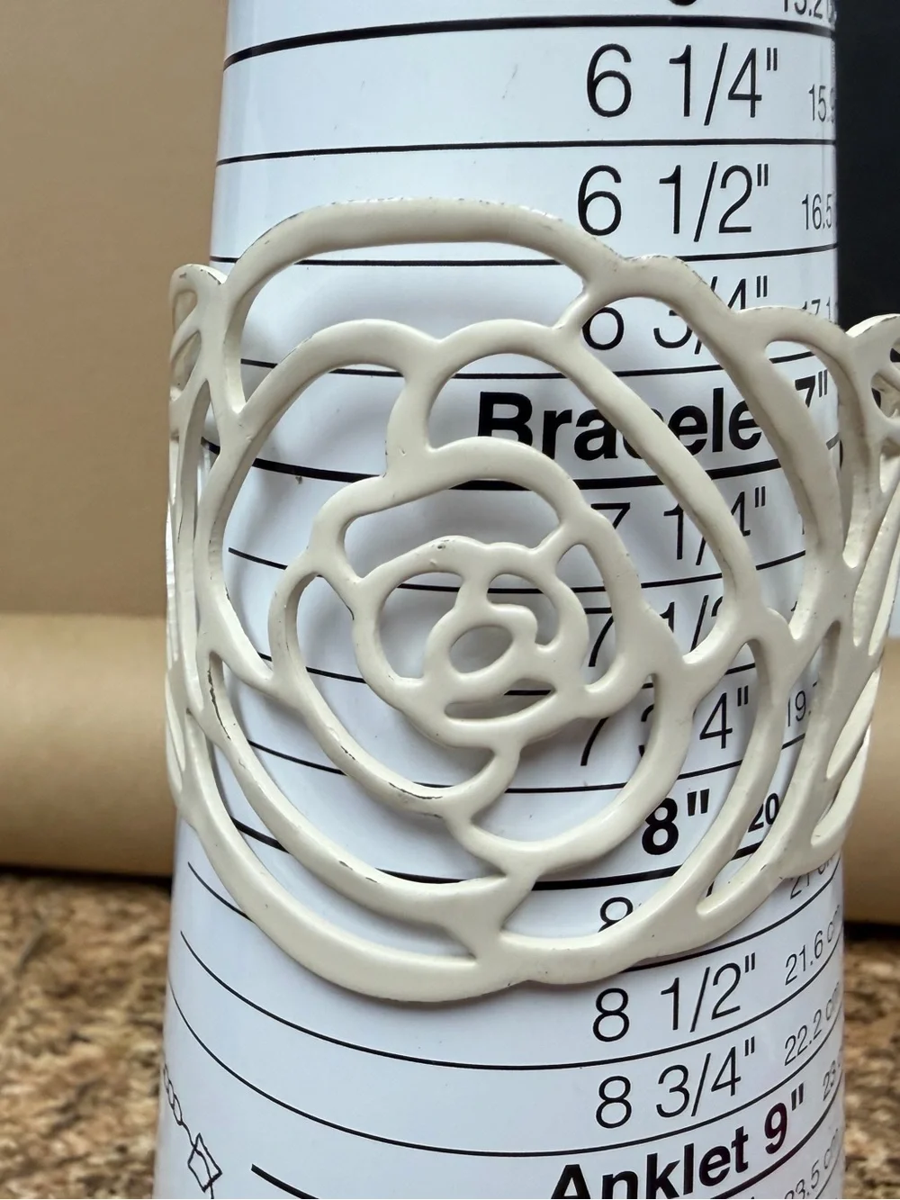 White Rose Flower Cutout Wide Cuff Bracelet Floral Statement Jewelry